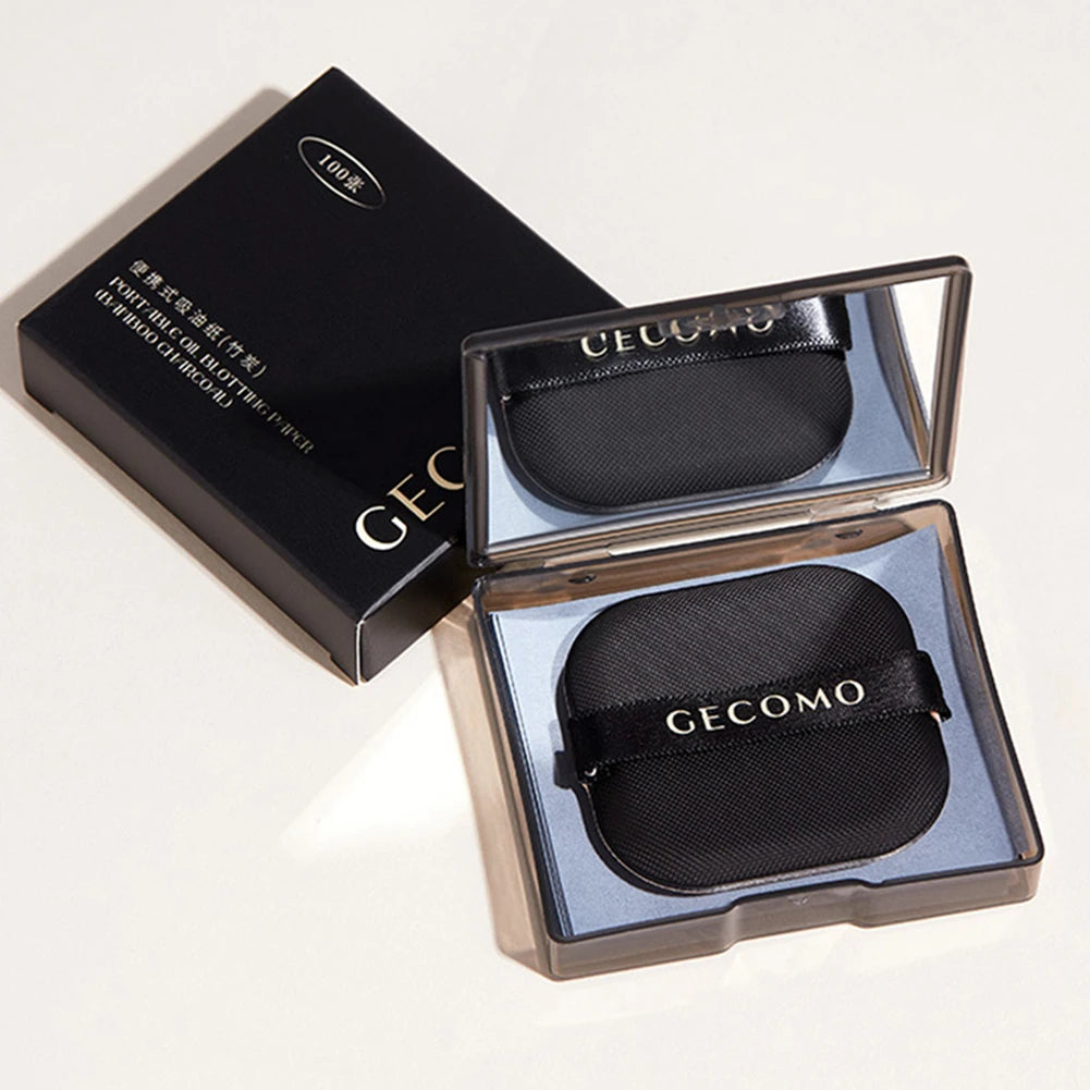Bamboo Charcoal Oil Blotting Sheets – 100 Sheets with Case & Powder Puff