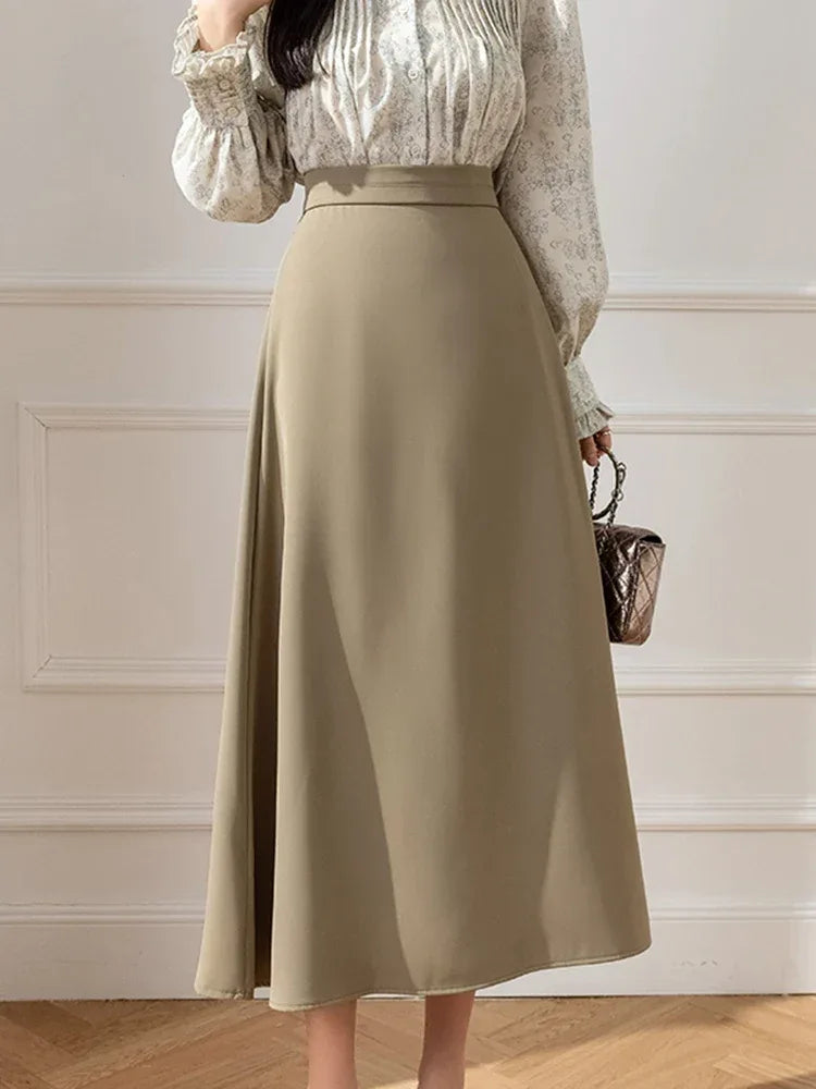 Falda Midi A-Line Cintura Alta