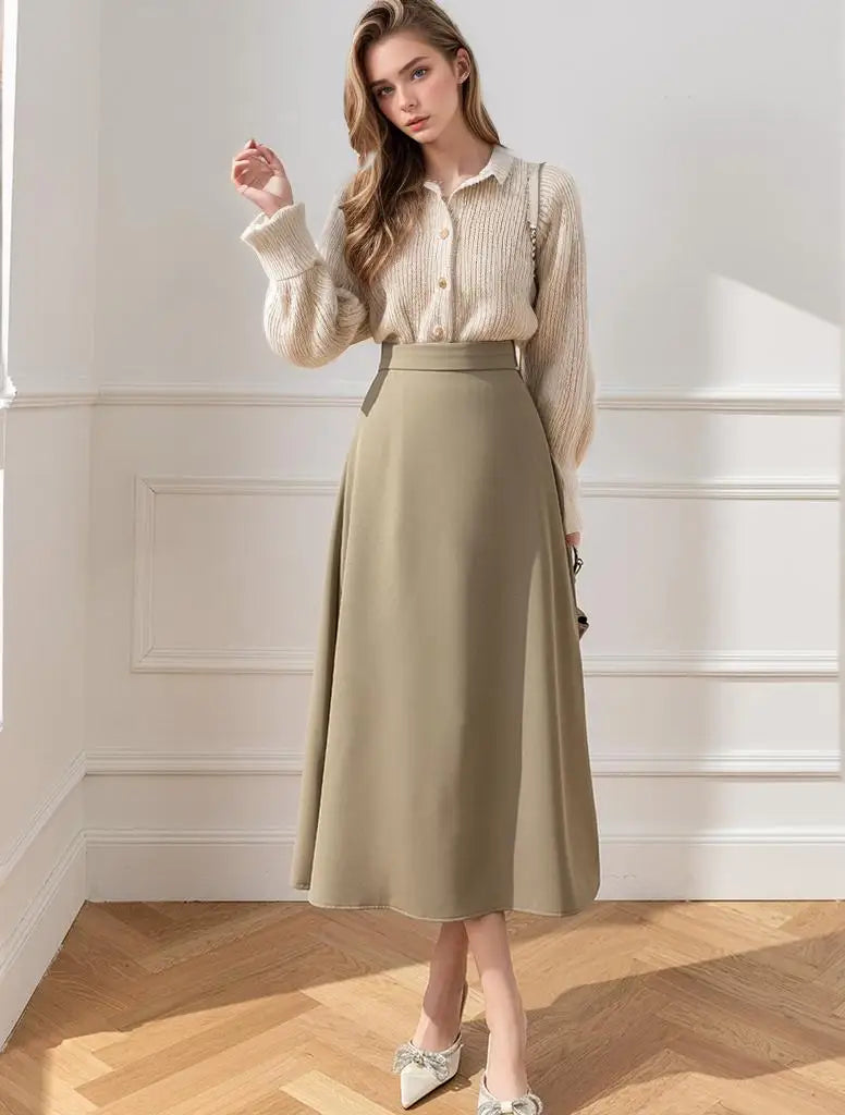 Falda Midi A-Line Cintura Alta